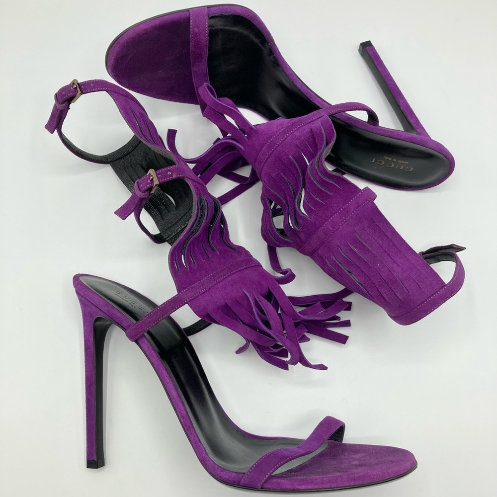 Gucci “Becky” Suede Fringe Sandals